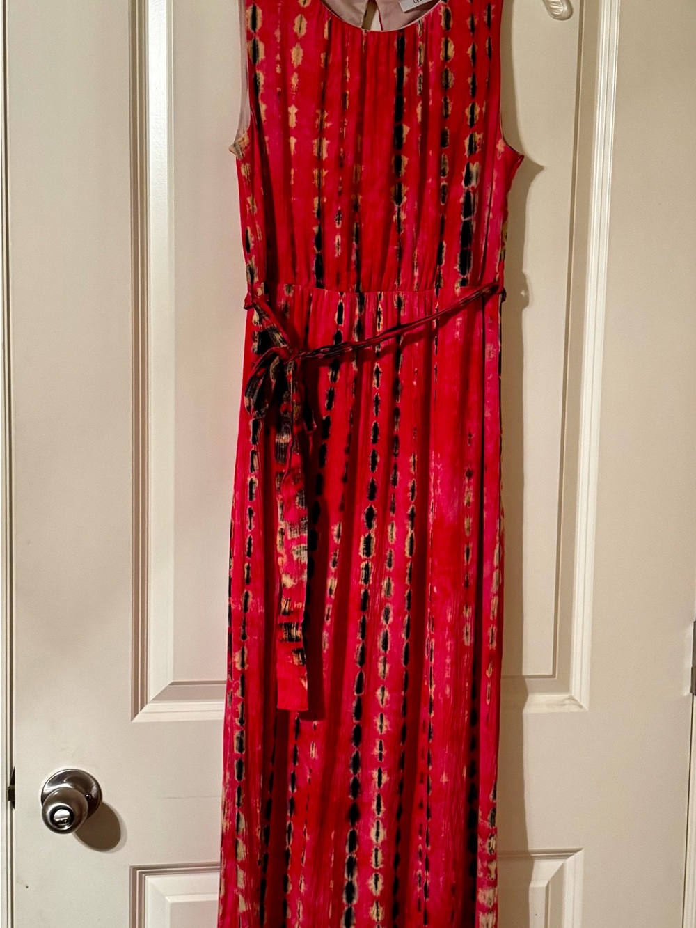 Ces Femme Medium Pink Tie Dye Midi Dress Boho Sleeveless Belted Summer Dress